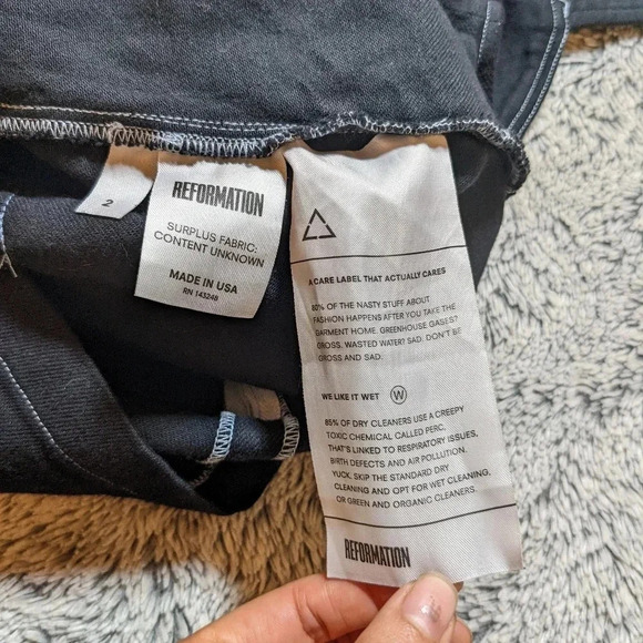 Reformation Black Denim Mini Dress Bustier Size 2 Kaia Davies Pockets - Picture 10 of 11